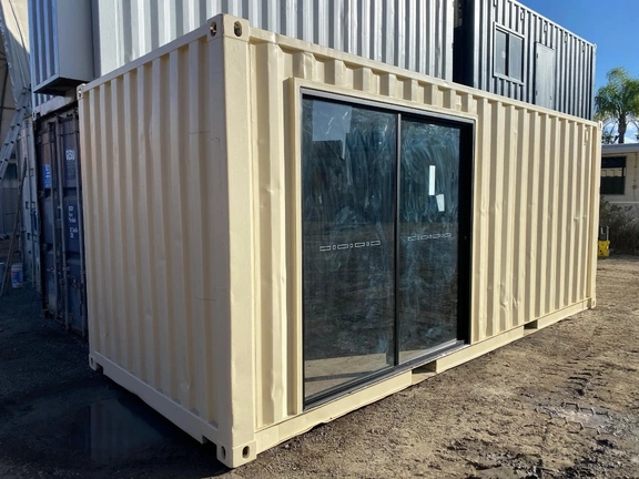 Modified container with glass doors