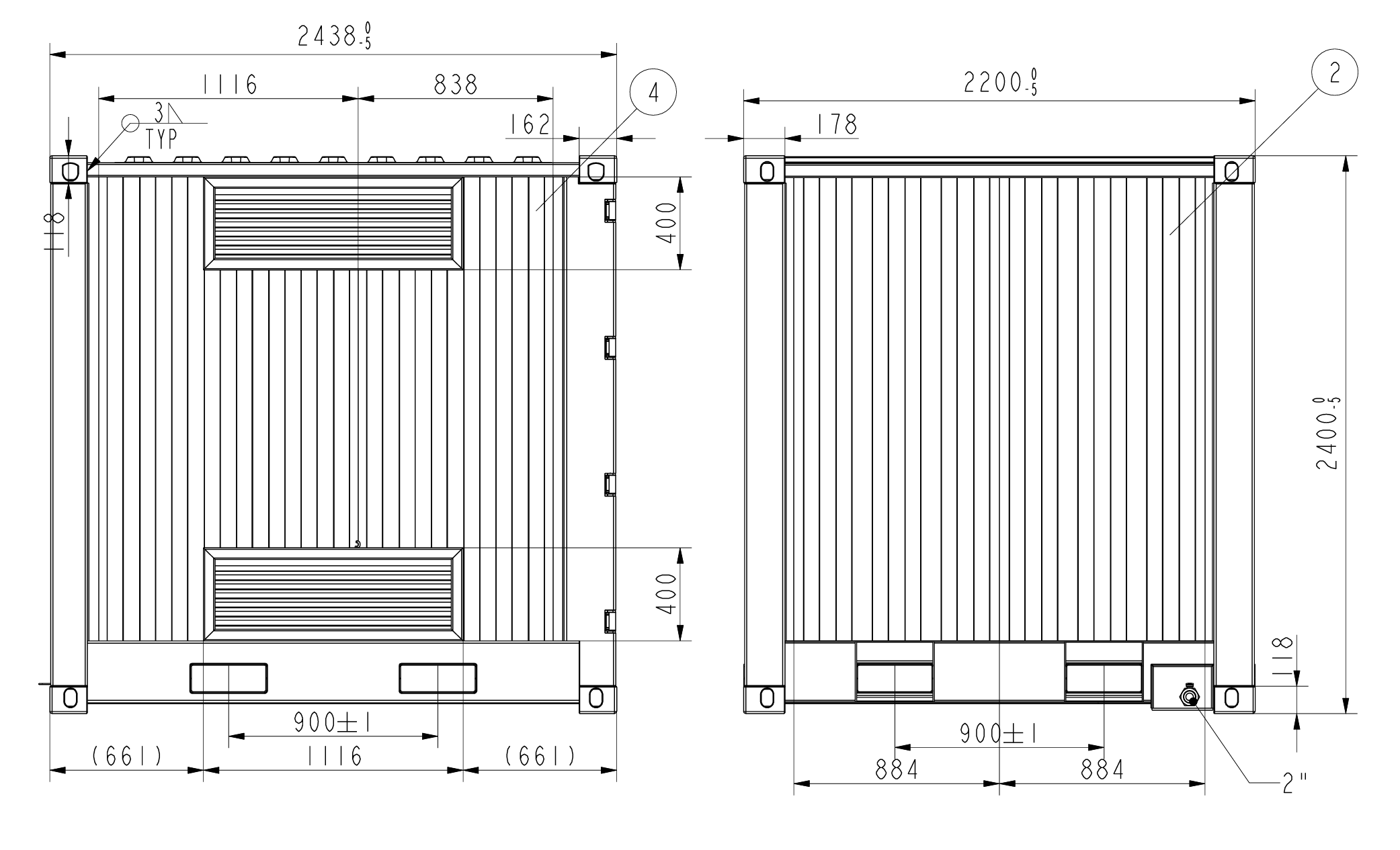 A chart showcasing 8ft DG shipping container dimensions.