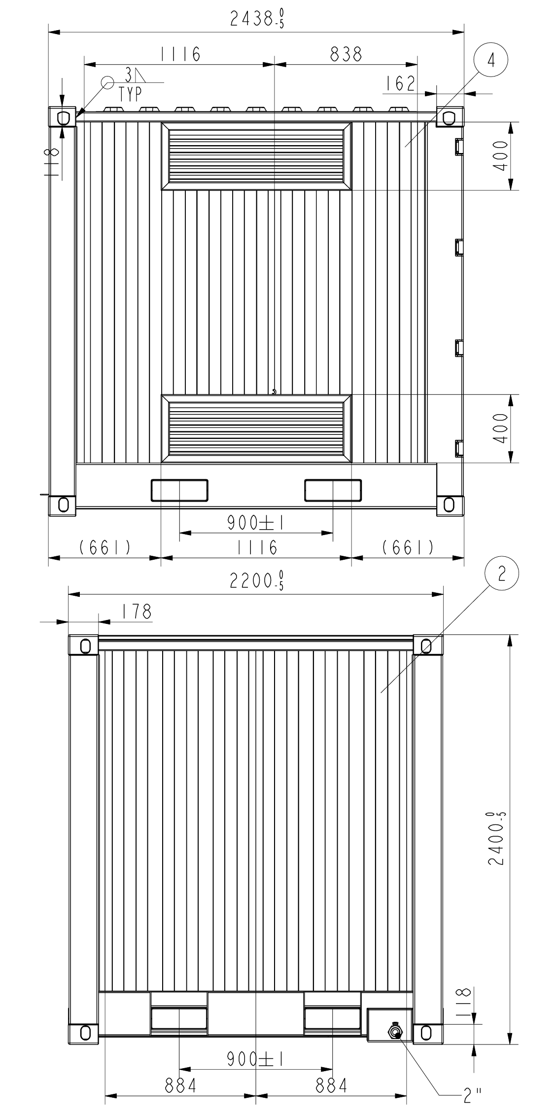 A chart showcasing 8ft DG shipping container dimensions.