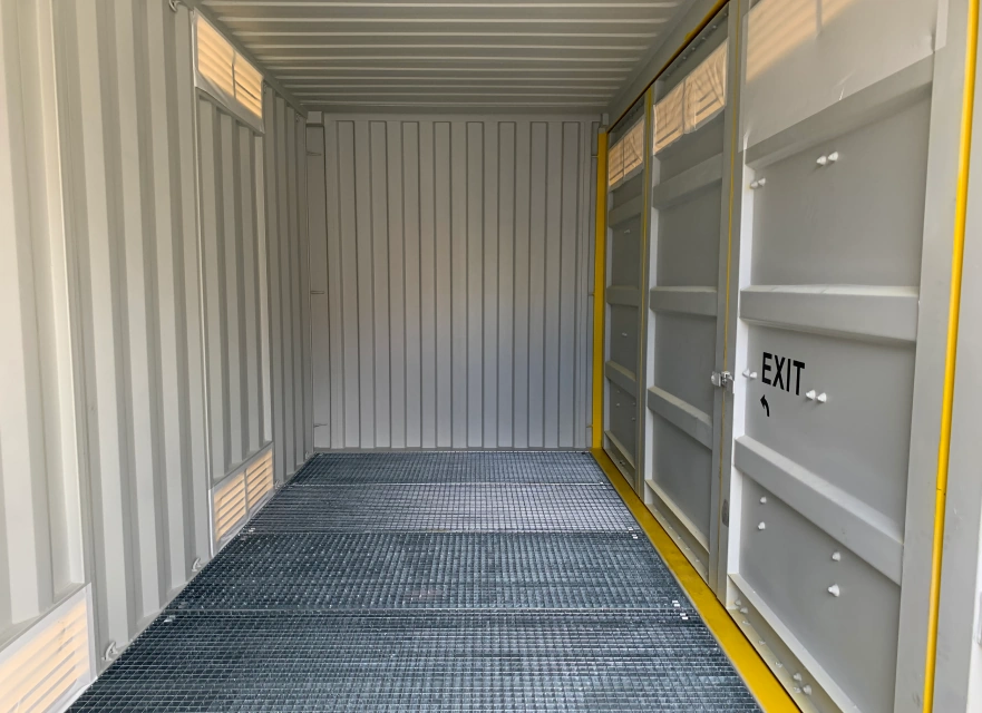 Dangerous goods shipping container inside.