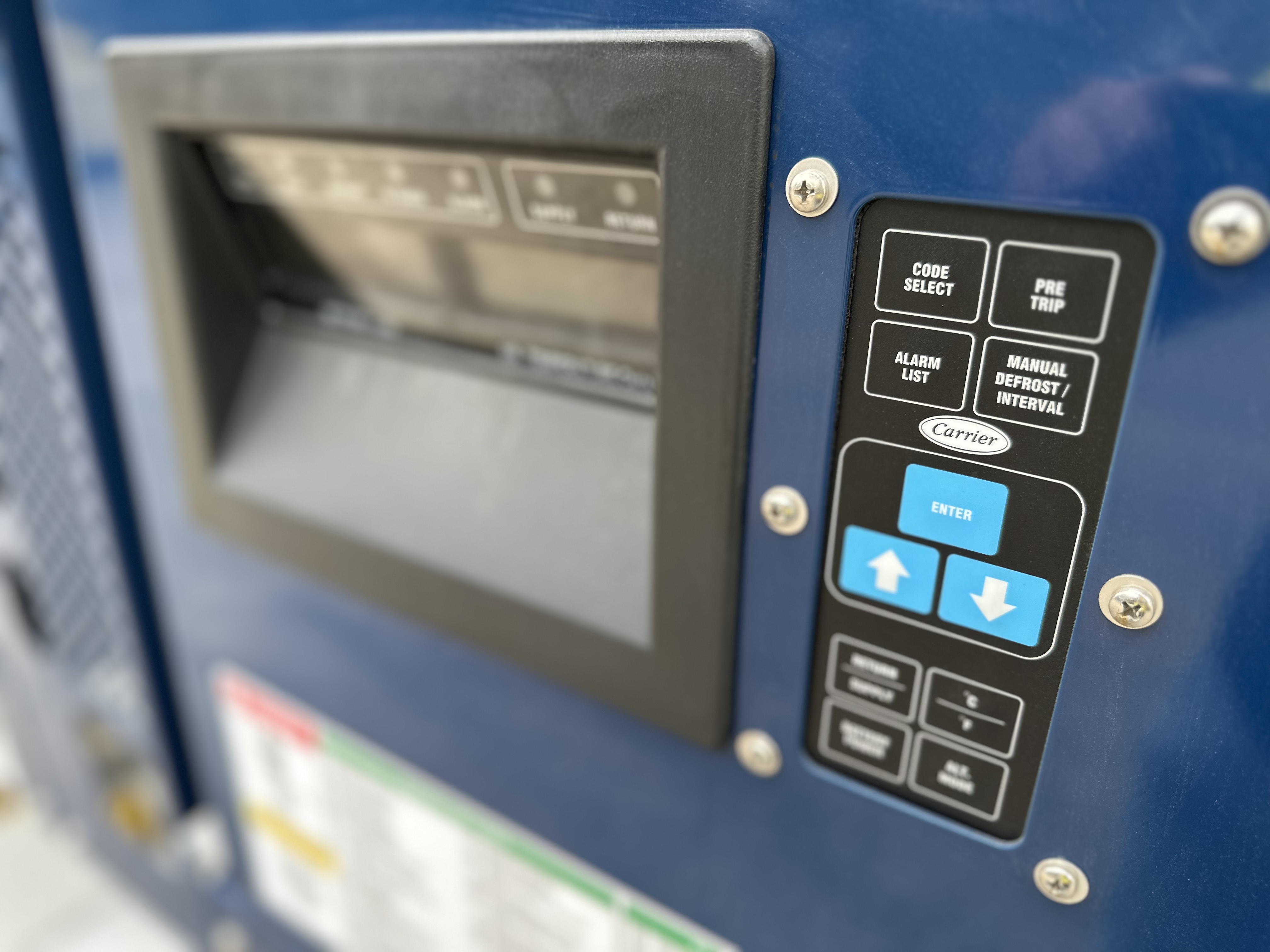 The control panel of a refrigerated shipping container