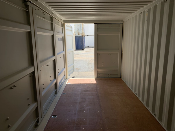 Inside of a side opening shipping container