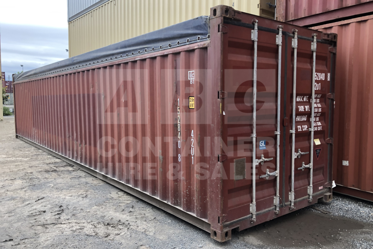 Rank 4 out of 10 used blue 40 foot standard height open top container (tarp and wire) timber floor in Fremantle.