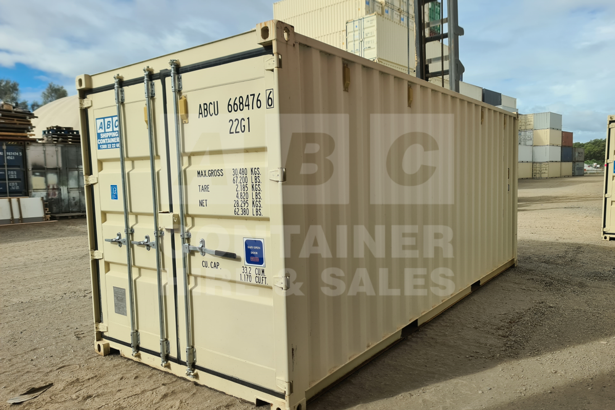 Rank 7 out of 10 used cream 20' Standard Height Steel Container (with doors one end only) in Brisbane.