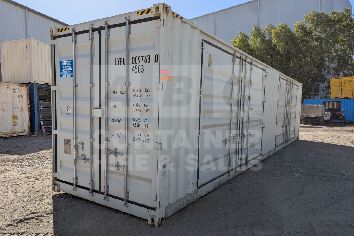 Rank 9 out of 10 new build grey 40 foot high cube container (with 2 sets of container doors in RHS wall) in Brisbane.