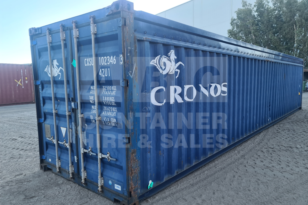 Rank 4 out of 10 used blue 40 foot standard height open top container (tarp and wire) timber floor in Perth.