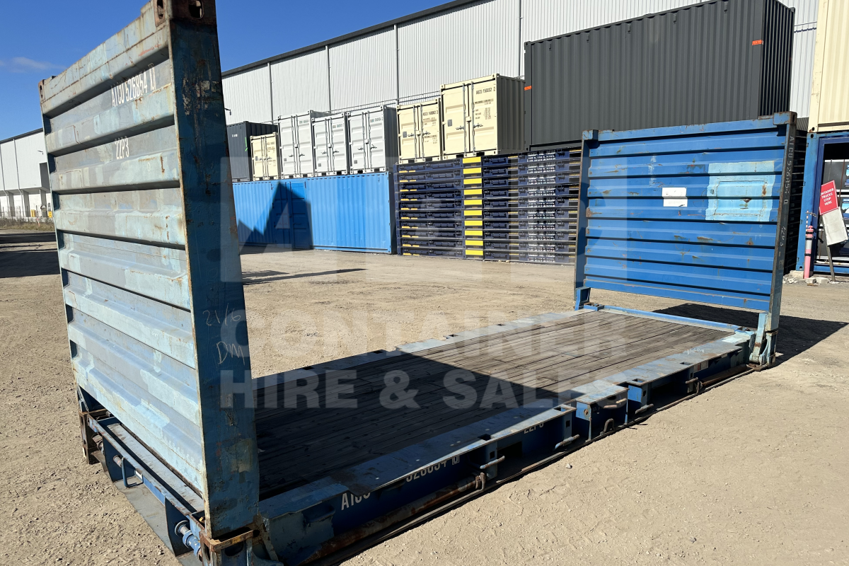 Rank 4 out of 10 used blue 20 foot flat rack (with end walls) in Brisbane.