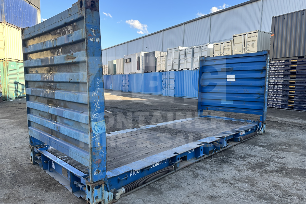Rank 3 out of 10 used blue 20 foot flat rack (with end walls) in Brisbane.