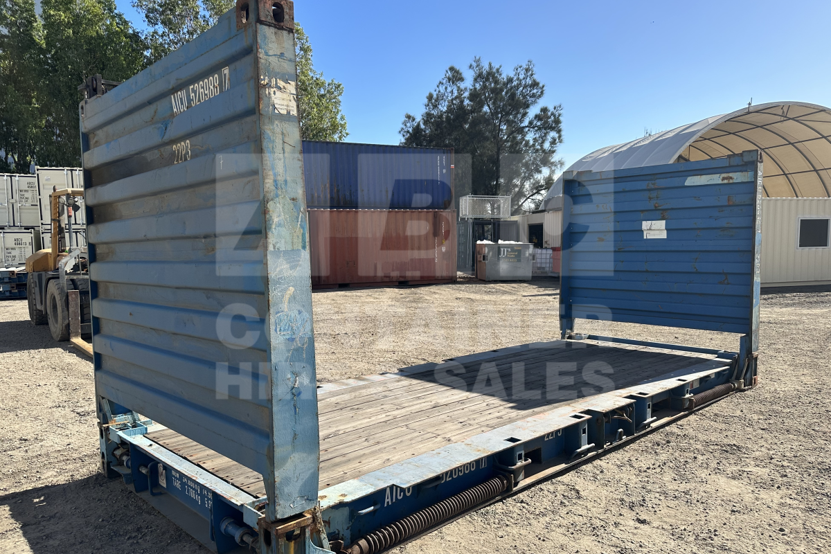 Rank 4 out of 10 used blue 20 foot flat rack (with end walls) in Brisbane.