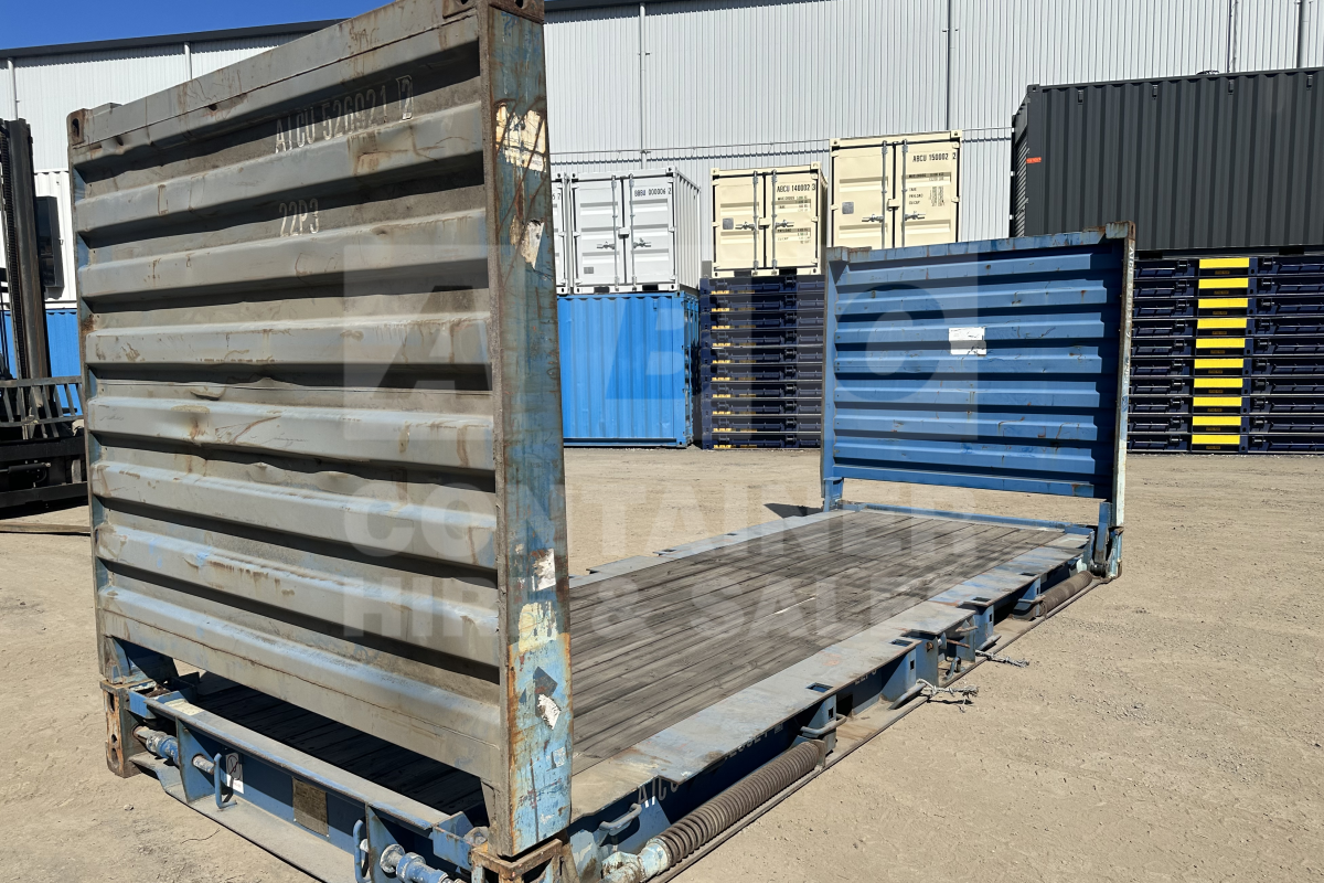 Rank 4 out of 10 used blue 20 foot flat rack (with end walls) in Brisbane.