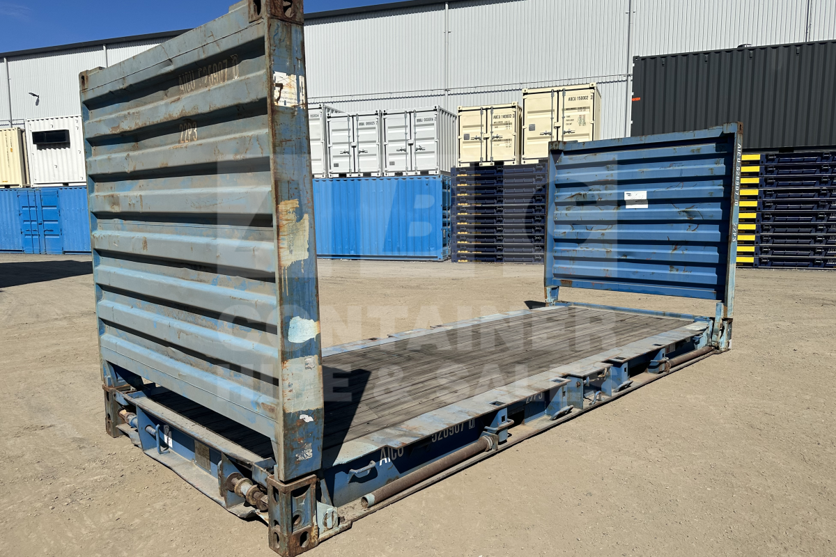 Rank 4 out of 10 used blue 20 foot flat rack (with end walls) in Brisbane.