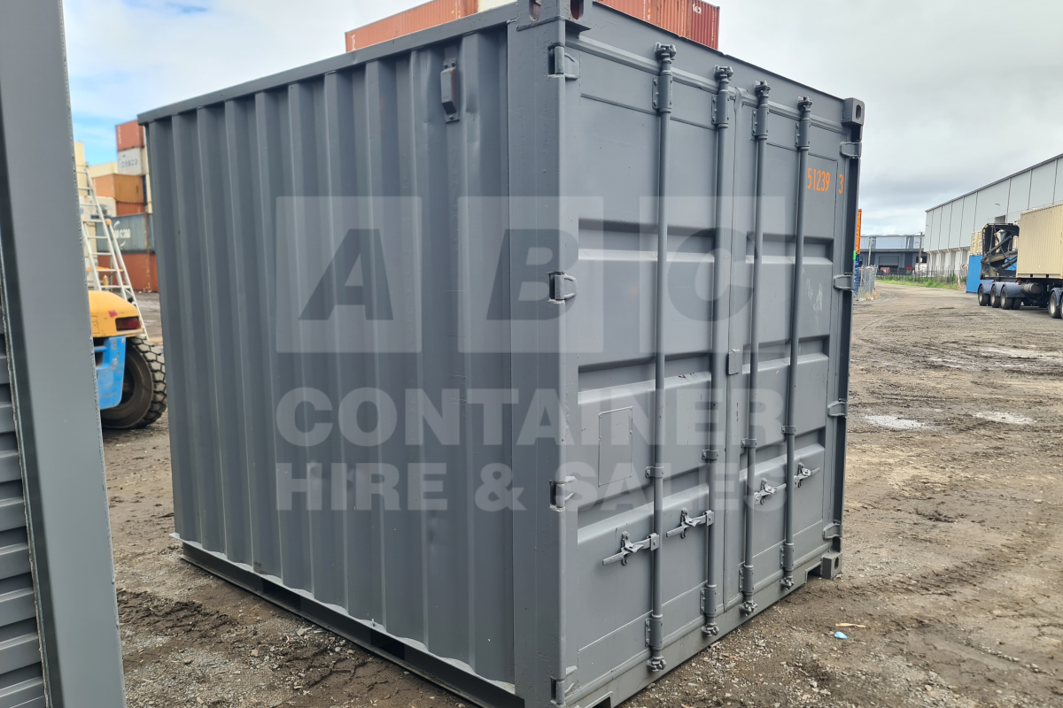 Rank 4 out of 10 used grey 10' Container Door Budget Steel Container (2 Corner Posts - Cut-n-shut) in Brisbane.