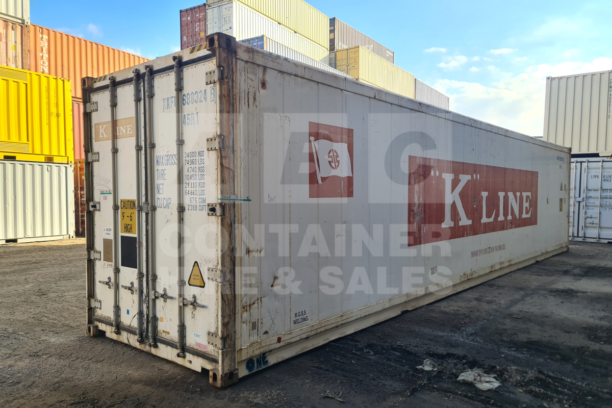 Rank 5 out of 10 used white 40 foot high cube (non operating refrigerated/insulated) container in Brisbane.