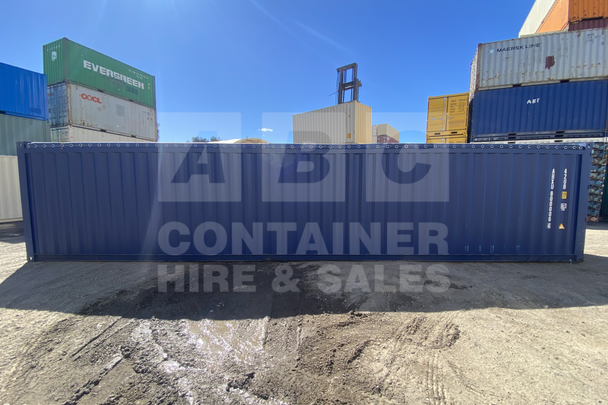Rank 9 out of 10 new build blue 40 foot standard height open top container (tarp and wire) timber floor in Brisbane.