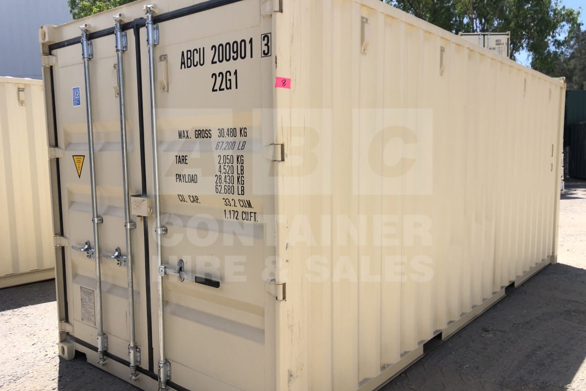 Rank 8 out of 10 new build cream 20' Standard Height Steel Container (with doors one end only) in Brisbane.