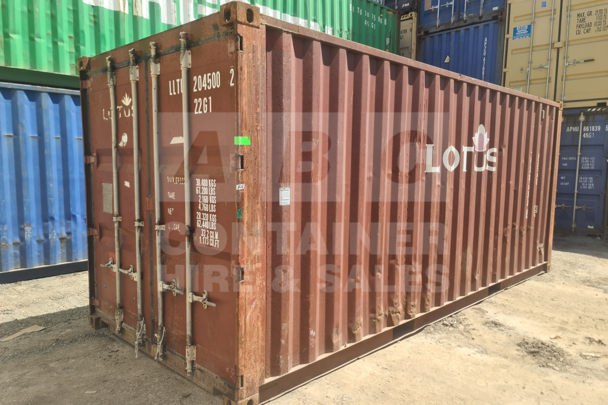 Rank 4 out of 10 used red 20' Standard Height Steel Container (with doors one end only) in Rockhampton.