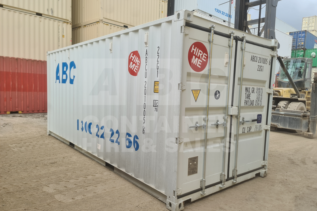 Rank 9 out of 10 new build white 20' Standard Height Steel Container (with doors one end only) in Brisbane.