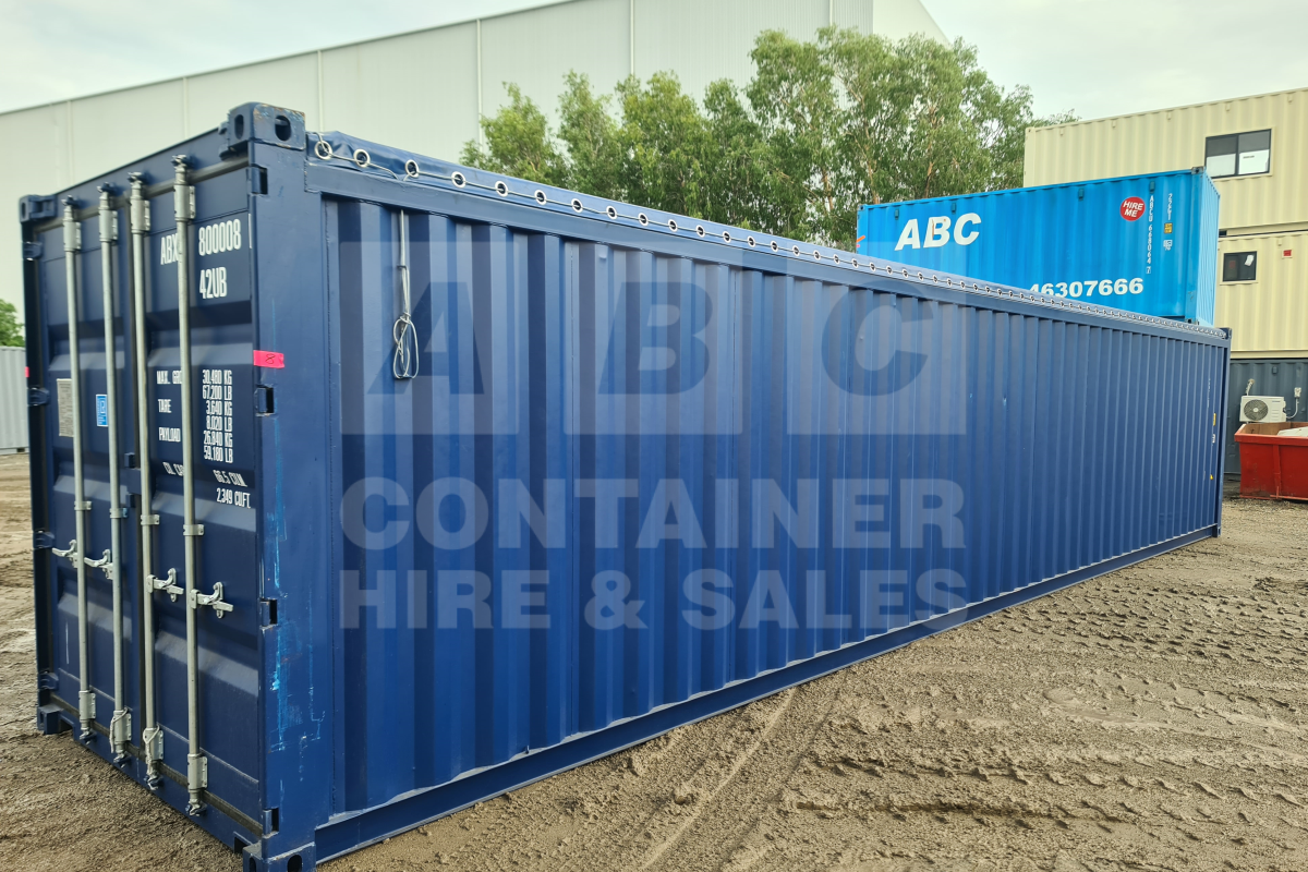 Rank 8 out of 10 new build blue 40 foot standard height open top container (tarp and wire) timber floor in Brisbane.