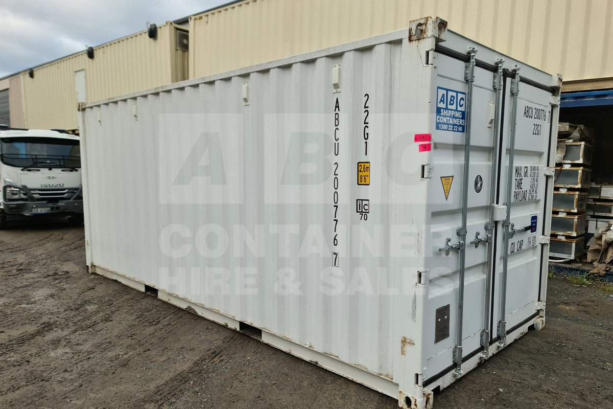 Rank 9 out of 10 new build white 20' Standard Height Steel Container (with doors one end only) in Cairns.