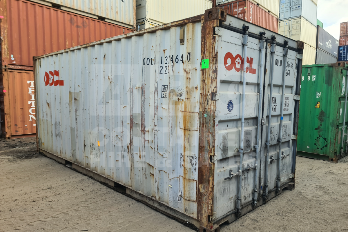 Rank 3 out of 10 used grey 20' Standard Height Steel Container (with doors one end only) in Longreach.