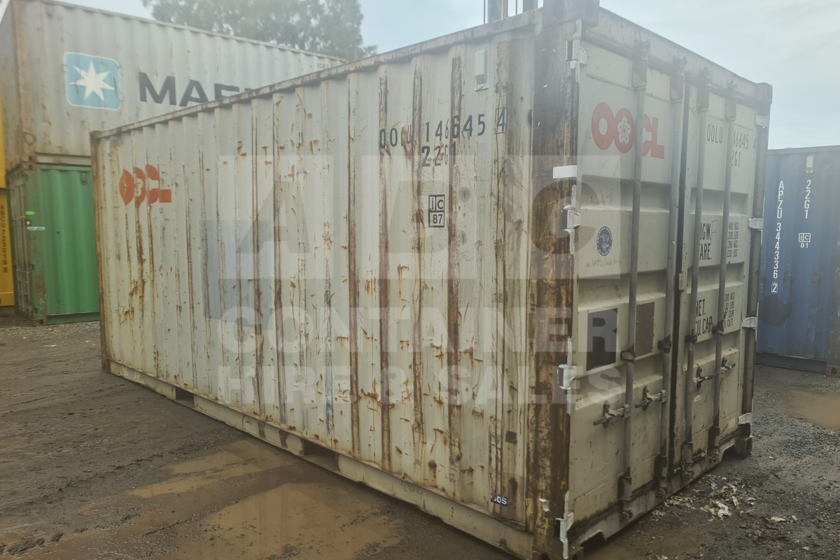 Rank 3 out of 10 used grey 20' Standard Height Steel Container (with doors one end only) in Brisbane.