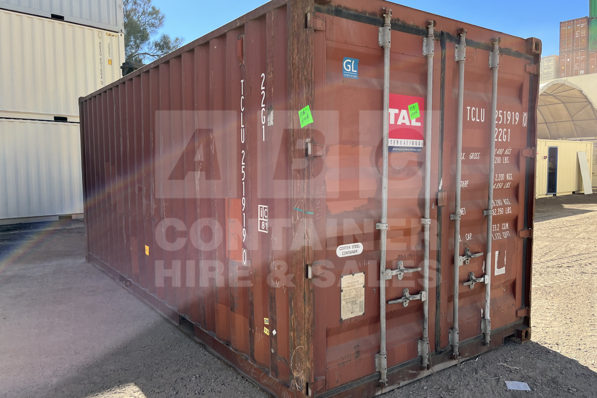 Rank 4 out of 10 used brown 20' Standard Height Steel Container (with doors one end only) in Rockhampton.
