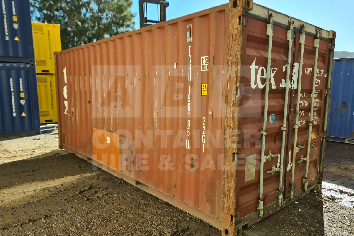 Rank 3 out of 10 used red 20' Standard Height Steel Container (with doors one end only) in Toowoomba.