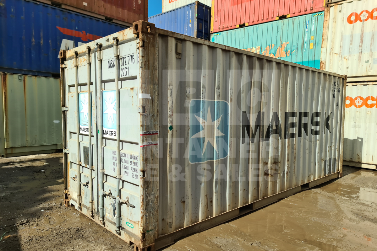 Rank 3 out of 10 used grey 20' Standard Height Steel Container (with doors one end only) in Brisbane.