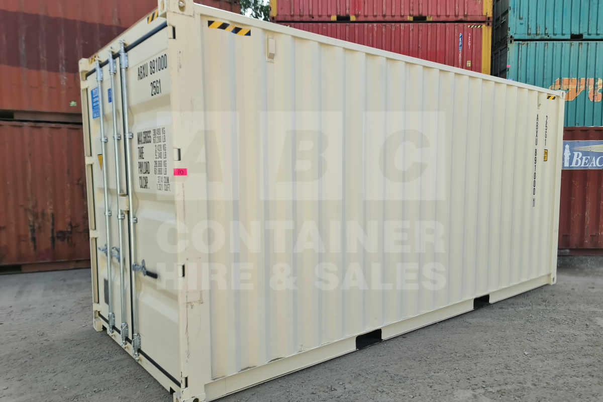 Rank 10 out of 10 new build cream 20 foot high cube steel container (with steel floor) in Brisbane.