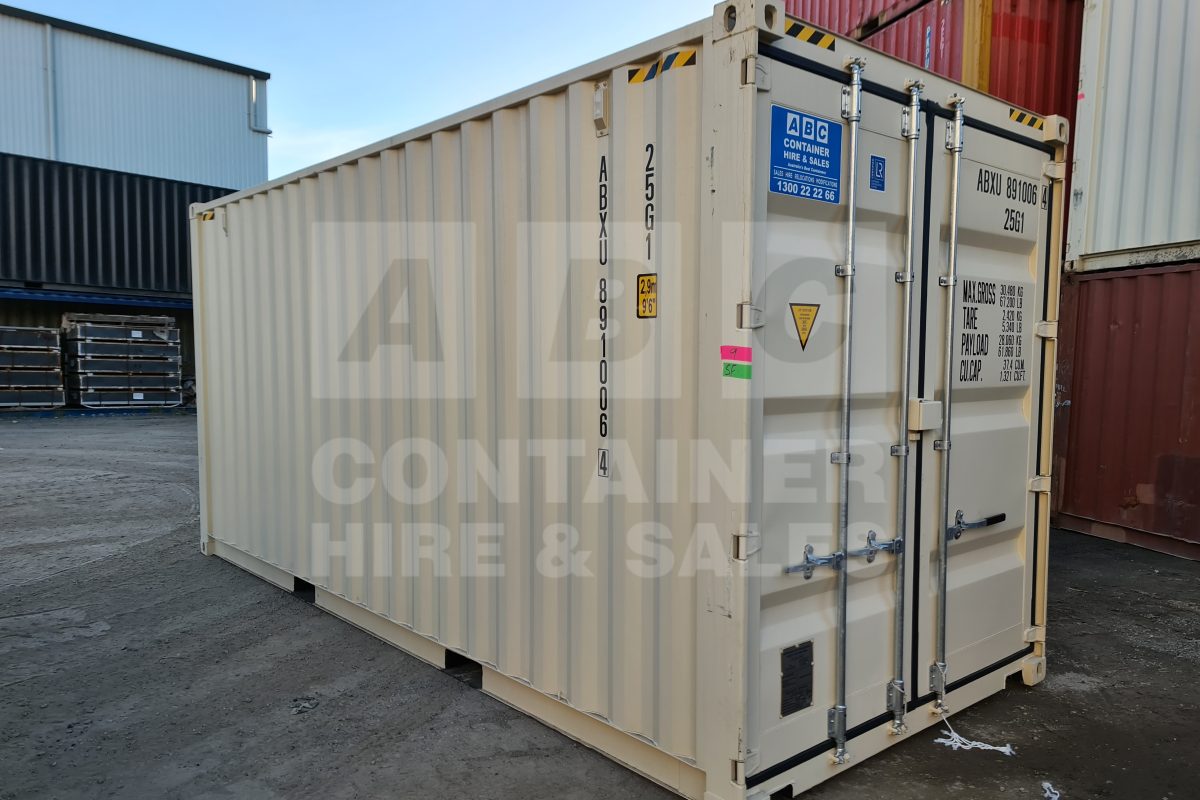 Rank 9 out of 10 new build cream 20 foot high cube steel container (with steel floor) in Brisbane.