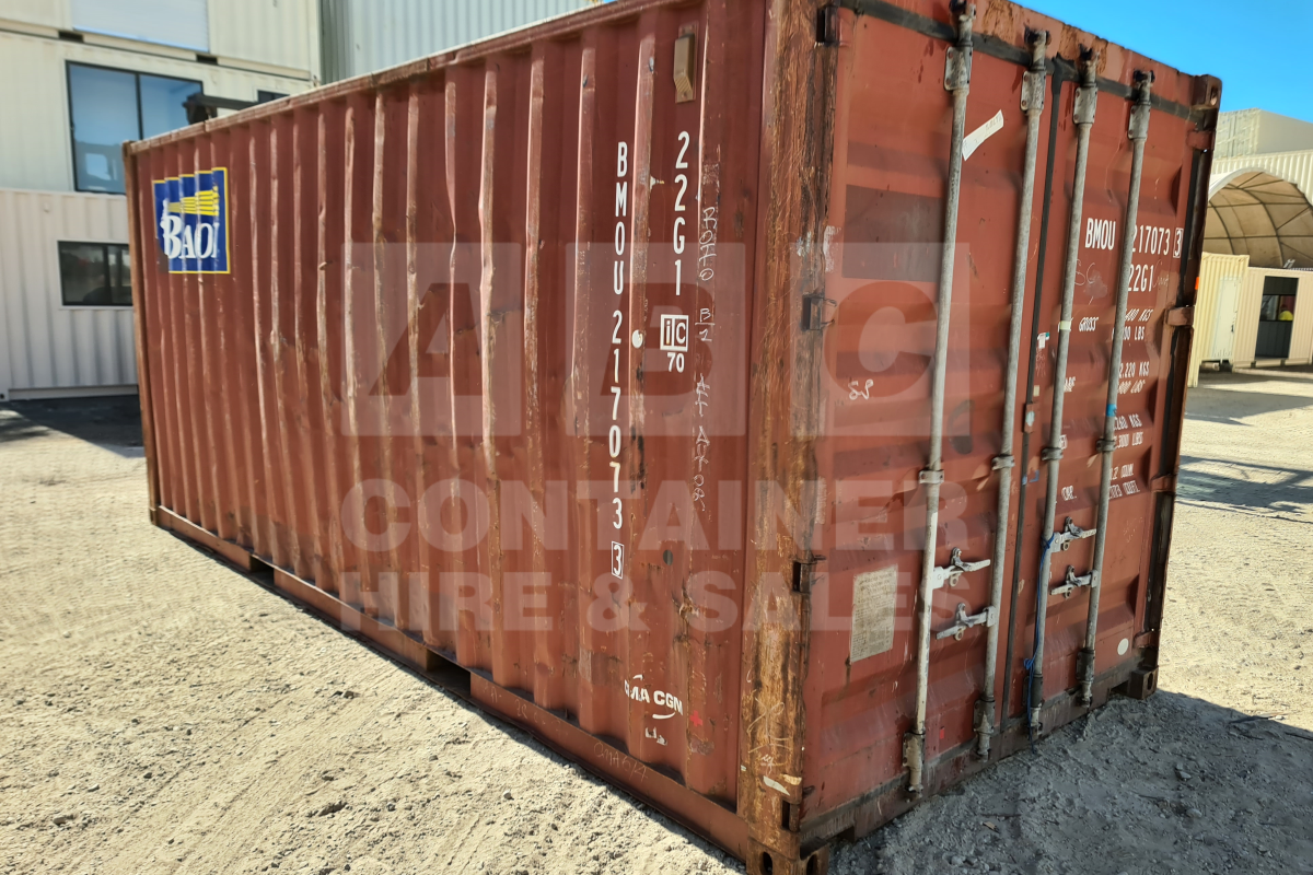 Rank 2 out of 10 used brown 20' Standard Height Steel Container (with doors one end only) in Gympie.