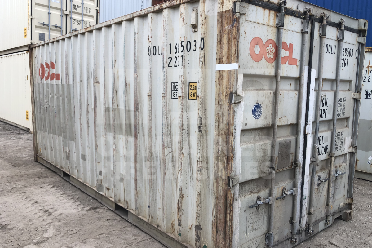 Rank 3 out of 10 used grey 20' Standard Height Steel Container (with doors one end only) in Townsville.