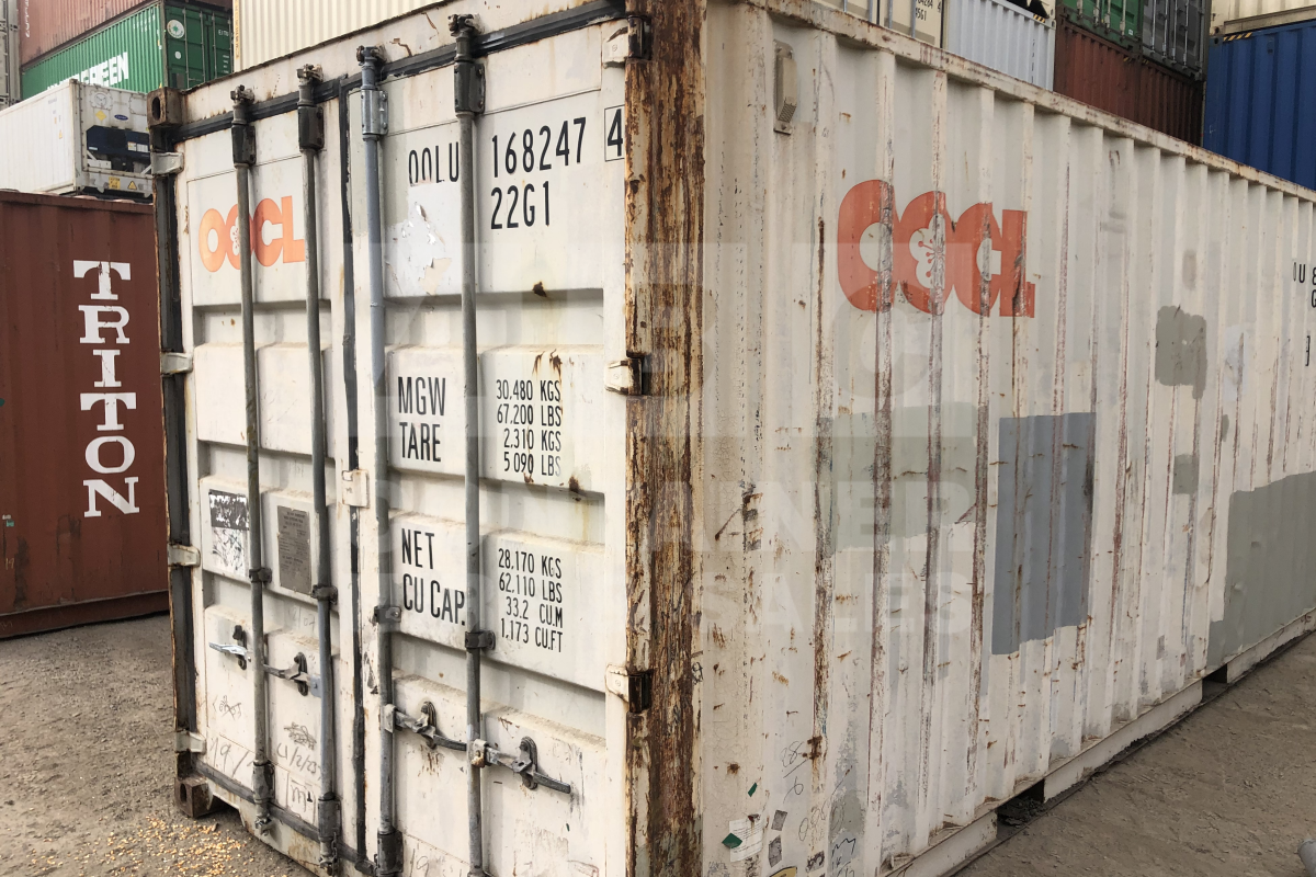 Rank 3 out of 10 used grey 20' Standard Height Steel Container (with doors one end only) in Brisbane.