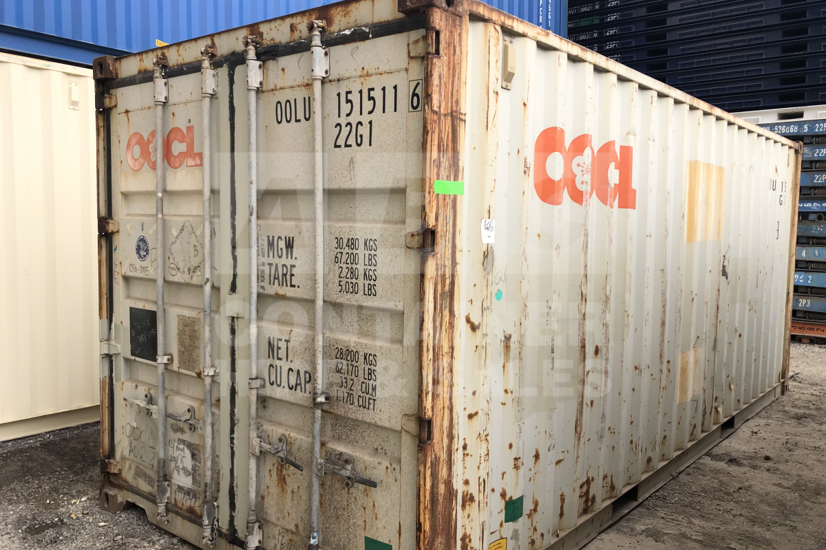 Rank 4 out of 10 used grey 20' Standard Height Steel Container (with doors one end only) in Rockhampton.