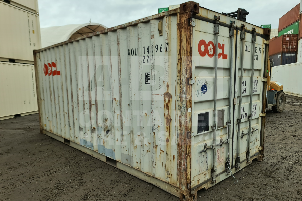 Rank 4 out of 10 used grey 20' Standard Height Steel Container (with doors one end only) in Rockhampton.