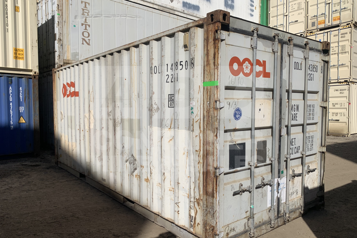 Rank 4 out of 10 used grey 20' Standard Height Steel Container (with doors one end only) in Cairns.