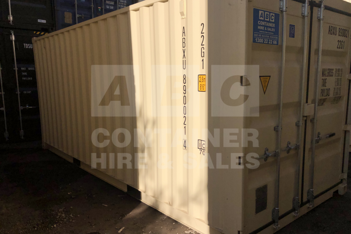 Rank 8 out of 10 new build cream 20' Standard Height Steel Container (Steel Floor, Doors One End) in Cairns.