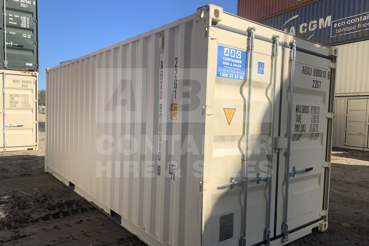 Rank 8 out of 10 new build cream 20' Standard Height Steel Container (Steel Floor, Doors One End) in Rockhampton.