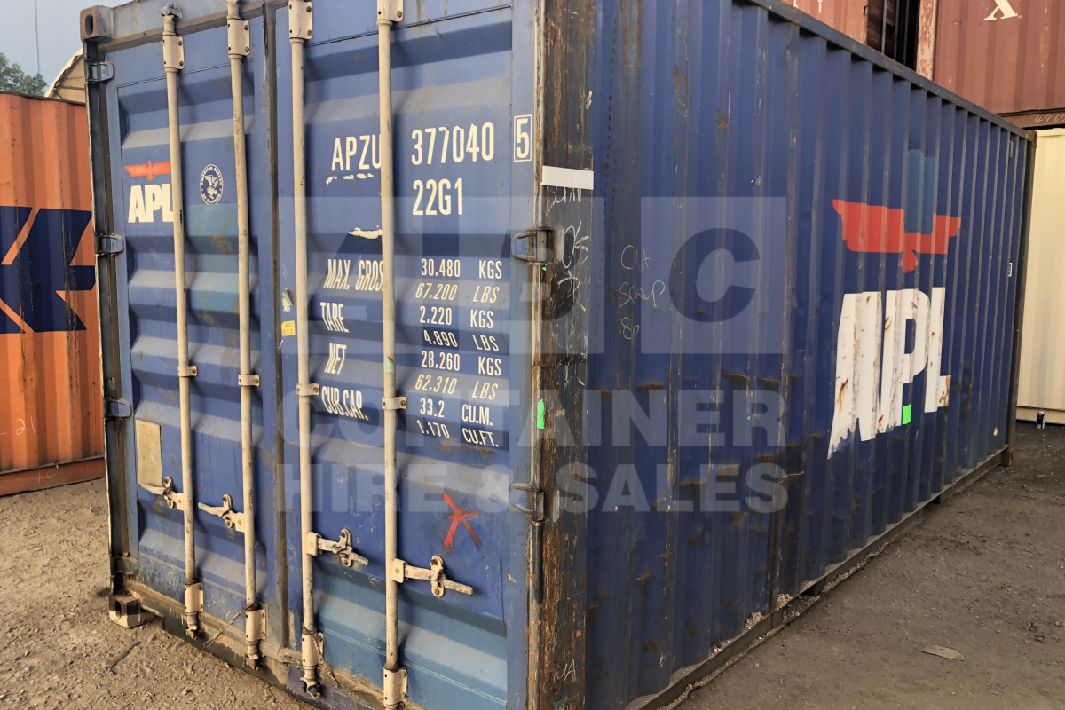 Rank 3 out of 10 used blue 20' Standard Height Steel Container (with doors one end only) in Brisbane.