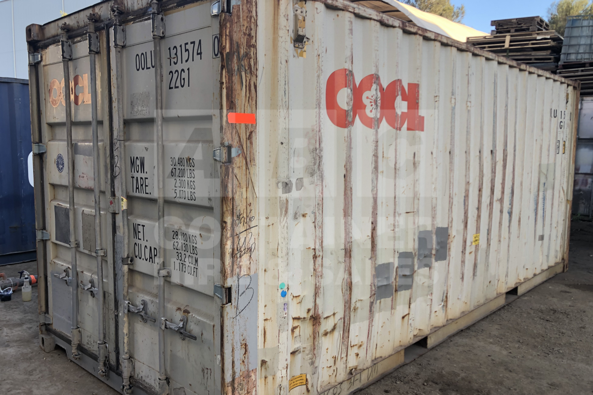 Rank 2 out of 10 used grey 20' Standard Height Steel Container (with doors one end only) in Gympie.