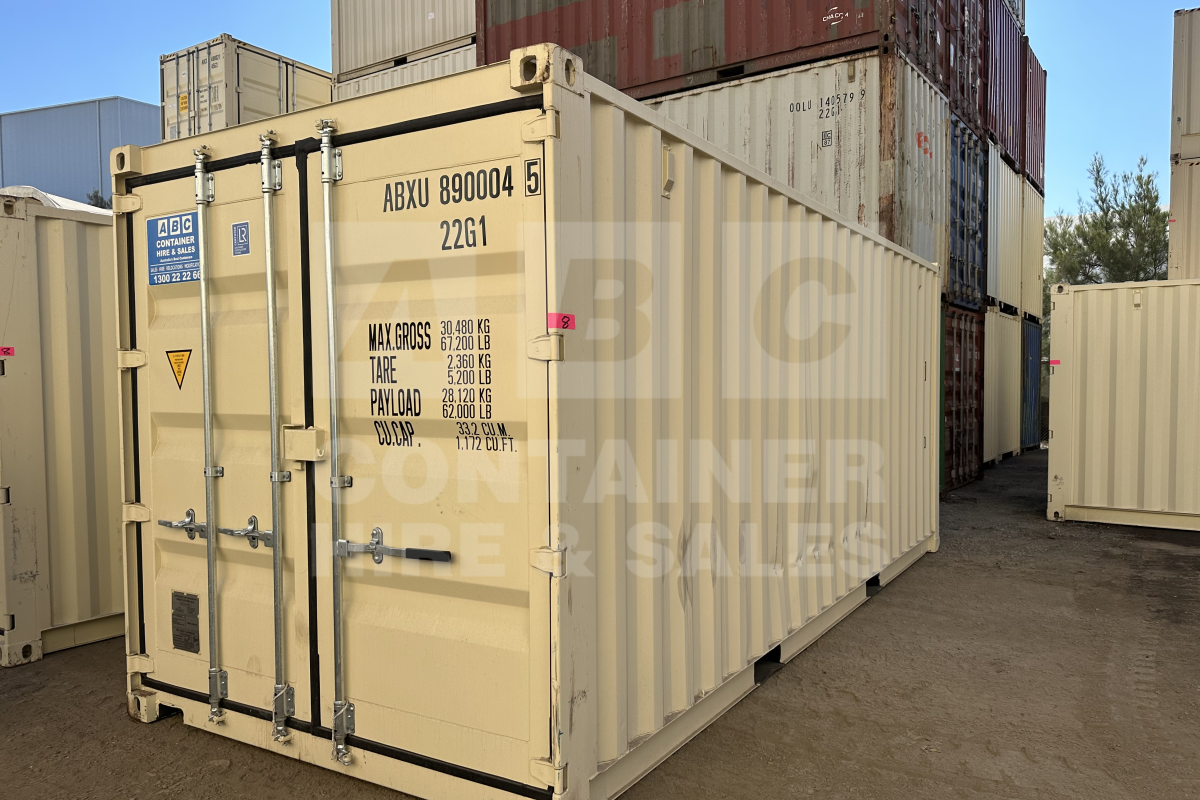 Rank 7 out of 10 used cream 20' Standard Height Steel Container (Steel Floor, Doors One End) in Brisbane.