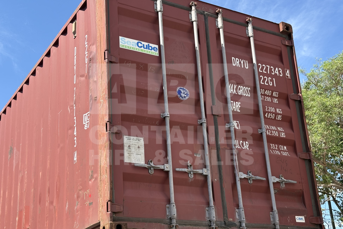 Rank 3 out of 10 used red 20' Standard Height Steel Container (with doors one end only) in Darwin.