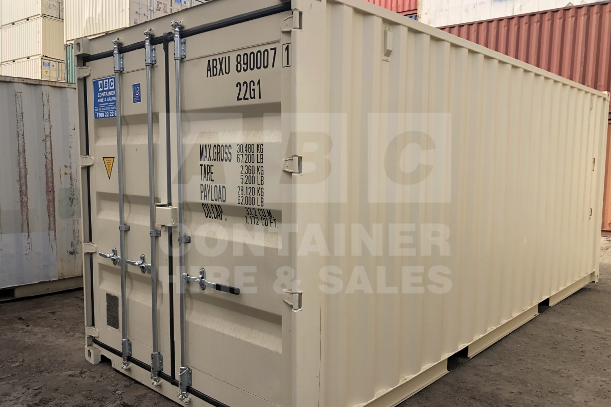 Rank 10 out of 10 new build cream 20' Standard Height Steel Container (Steel Floor, Doors One End) in Chinchilla.