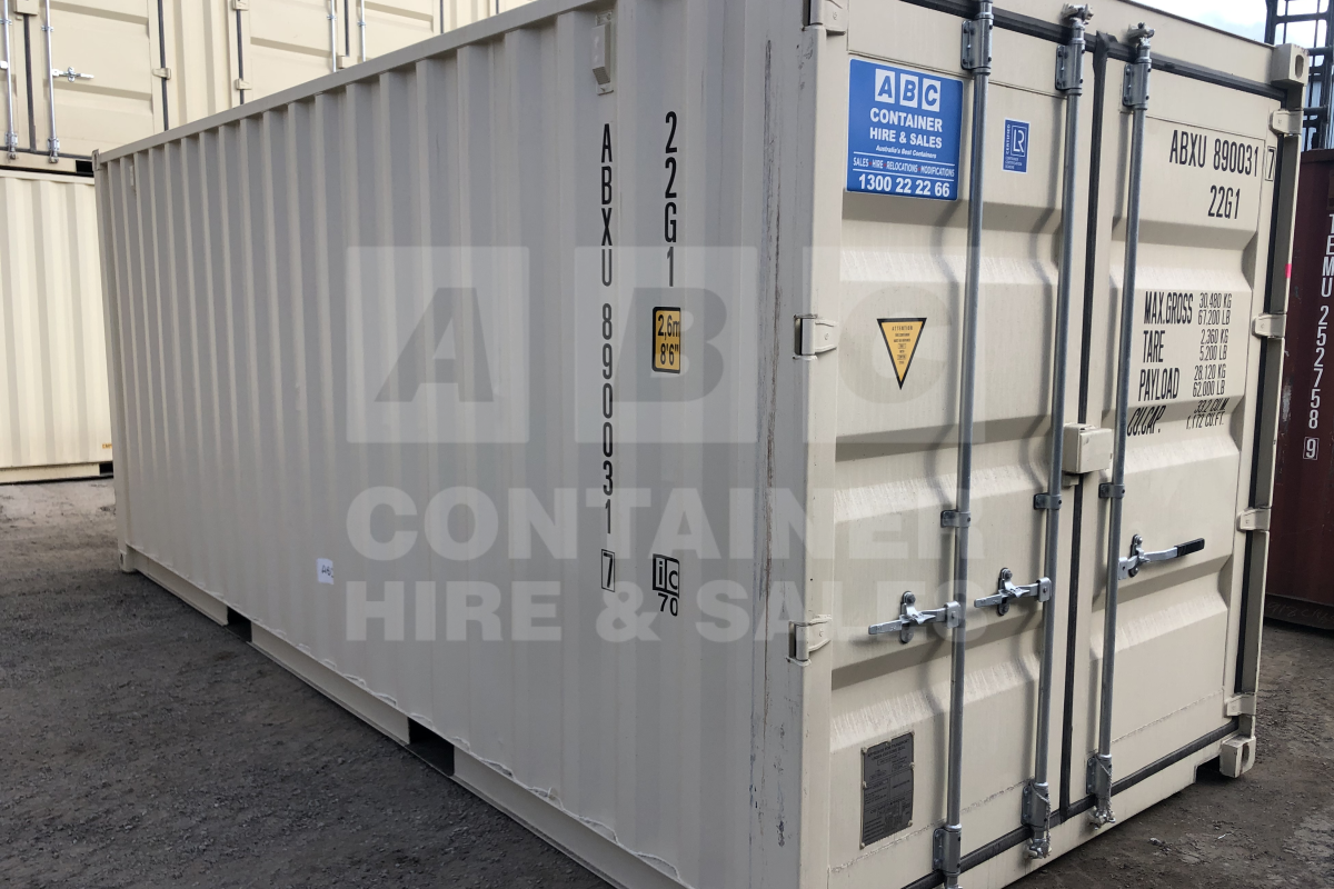 Rank 8 out of 10 new build cream 20' Standard Height Steel Container (Steel Floor, Doors One End) in Brisbane.