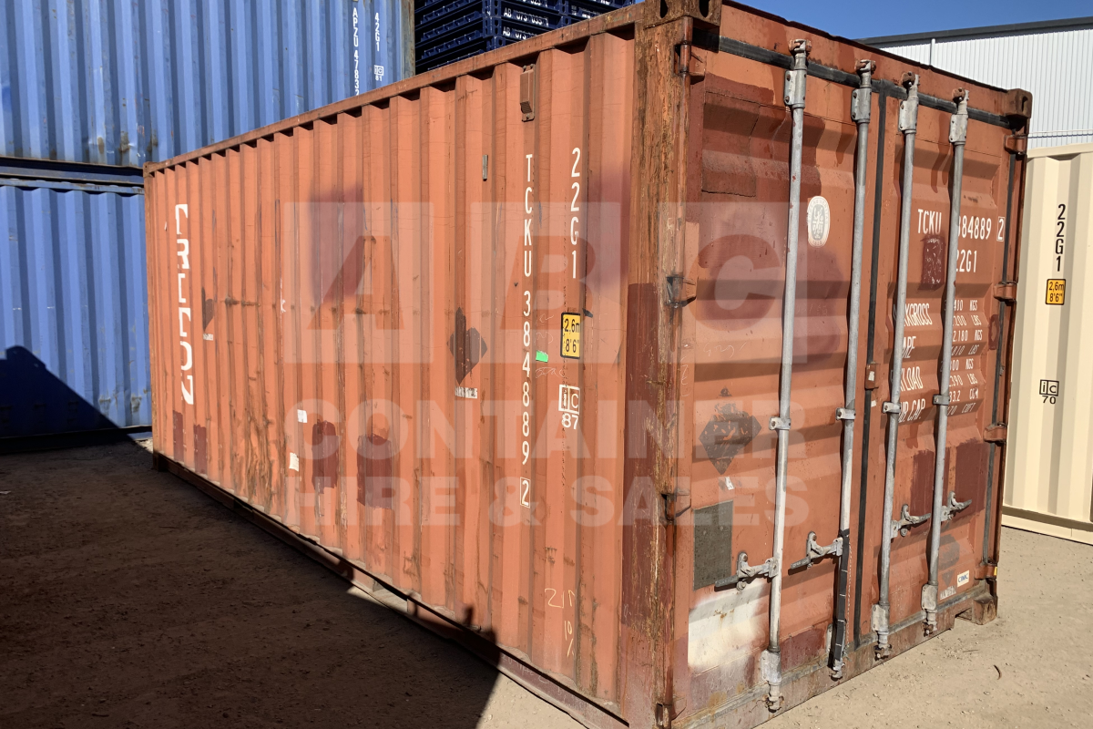 Rank 3 out of 10 used brown 20' Standard Height Steel Container (with doors one end only) in Gympie.