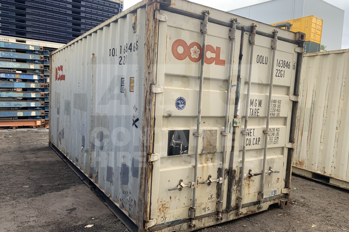 Rank 3 out of 10 used grey 20' Standard Height Steel Container (with doors one end only) in Chinchilla.