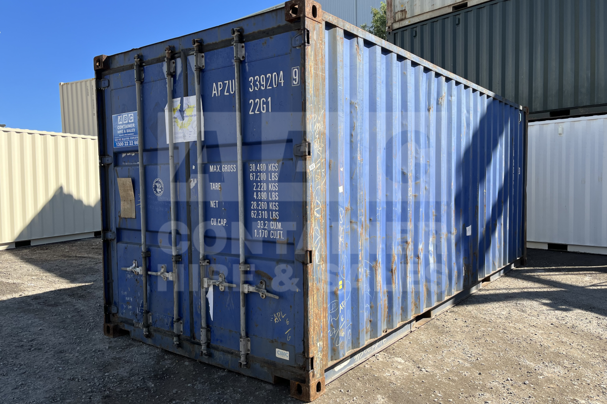 Rank 3 out of 10 used blue 20' Standard Height Steel Container (with doors one end only) in Lismore.