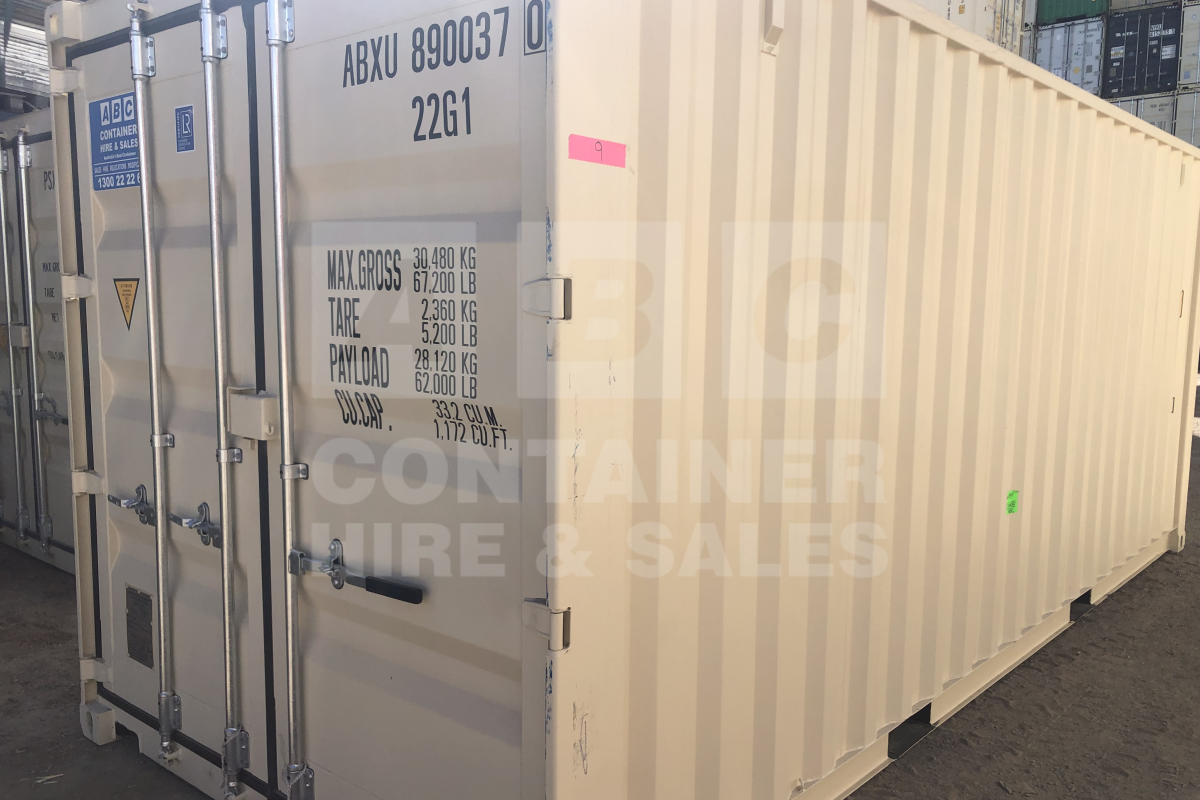 Rank 9 out of 10 new build cream 20' Standard Height Steel Container (Steel Floor, Doors One End) in Childers.
