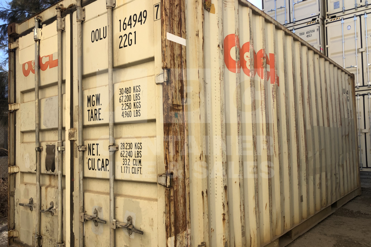 Rank 3 out of 10 used grey 20' Standard Height Steel Container (with doors one end only) in Gympie.