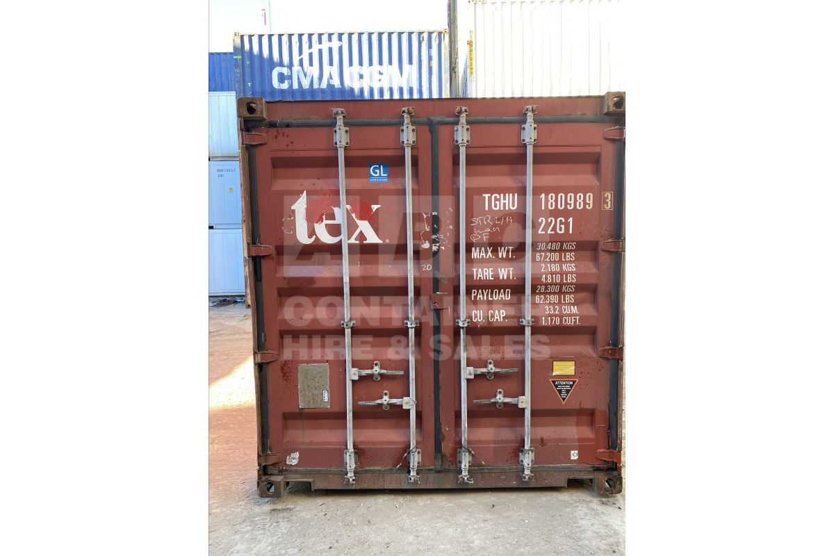 Rank 3 out of 10 used brown 20' Standard Height Steel Container (with doors one end only) in Gympie.